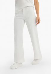 Kremowe jeansy z szeroką nogawką D-QUIZY. Białe spodnie materiałowe damskie Volcano, bez wzorów, z jeansu, casualowe, z podwyższonym stanem. Za 169.99 zł.