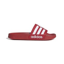 Klapki adilette Liverpool FC 2025/26. Czerwone klapki damskie Adidas, bez wzorów, eleganckie, bez obcasa, bez zapięcia. Za 107.99 zł.