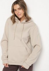 Beżowa Bluza z Kapturem i Kangurkową Kieszenią Envila. Brązowe bluzy męskie Born2be, m, bez wzorów, z jeansu, eleganckie, bez ramiączek, z kapturem. Za 59.99 zł.