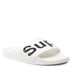Klapki Superga. Białe klapki damskie Superga, bez wzorów, bez obcasa, bez zapięcia. Za 79.99 zł.