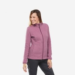 Bluza turystyczna damska Quechua NH150. Fioletowe bluzy damskie QUECHUA, l, bez wzorów, z bawełny, bez ramiączek, bez kaptura. Za 119.99 zł.