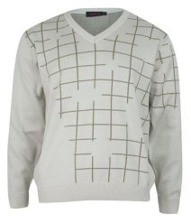 Sweter Beżowy w Serek, w Kratkę, Dekolt V-neck, Elegancki -KINGS- Męski. Brązowe swetry męskie Kings, m, bez wzorów, z bawełny, eleganckie, bez kołnierzyka, bez ramiączek. Za 167.00 zł.