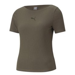 T-shirt Damski Prążkowana Slim. Zielone t-shirty damskie Puma, m, bez wzorów, prążkowane, sportowe, bez kołnierzyka, bez ramiączek. Za 159.99 zł.