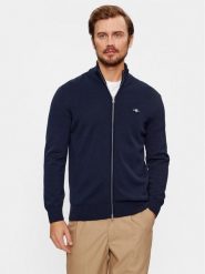 Gant Kardigan Casual Cotton Zip 8030164 Granatowy Regular Fit. Niebieskie swetry męskie GANT, m, bez wzorów, z bawełny, casualowe, bez kołnierzyka, bez ramiączek. Za 449.99 zł.