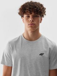 4F T-shirt regular gładki męski - szary S. Szare t-shirty męskie 4F, m, bez wzorów, z bawełny, bez kołnierzyka, bez ramiączek. Za 49.99 zł.