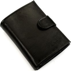 Solier Elegancki czarny skórzany męski portfel SOLIER. Czarne portfele męskie Solier, bez wzorów. Za 84.00 zł.