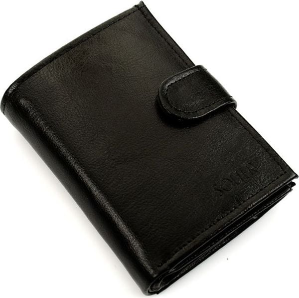 Solier Elegancki czarny skórzany męski portfel SOLIER. Czarne portfele męskie Solier, bez wzorów. Za 84.99 zł.