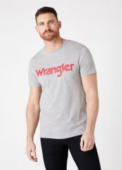 MĘSKI T-SHIRT WRANGLER SS LOGO TEE MID GREY W7M0D3XTT 112131861. Szare t-shirty męskie Wrangler, m, bez wzorów, bez kołnierzyka, bez ramiączek. Za 69.99 zł.