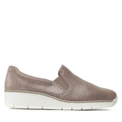 Półbuty Rieker. Białe półbuty damskie Rieker, bez wzorów, bez obcasa, na płaskiej podeszwie, bez zapięcia. Za 179.99 zł.