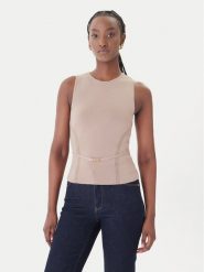 Marciano Guess Bluzka G6GR23 Z0760 Brązowy Regular Fit. Brązowe bluzki damskie Marciano Guess, s, z aplikacjami, z wiskozy, bez kołnierzyka, bez ramiączek. Za 266.99 zł.