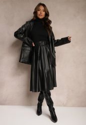 Czarna Plisowana Spódnica w Stylu Preppy o Rozkloszowanym Kroju High Waist z Paskiem Iriviel. Czarne spódnice damskie Renee, na co dzień, l, bez wzorów, eleganckie, z podwyższonym stanem, midi, proste. Za 159.99 zł.