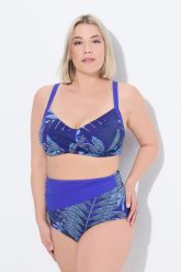 Damskie Bikini wzór paproci miękkie miseczki drapowany fason. Niebieskie stroje kąpielowe damskie Ulla Popken, plus size, bez wzorów, z elastanu. Za 233.99 zł.