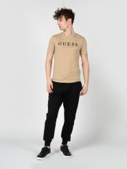 Guess T-Shirt "Leo" | X2BI14KBR42 | Mężczyzna | Beżowy. Brązowe t-shirty męskie Guess, m, z aplikacjami, z bawełny, bez kołnierzyka, bez ramiączek. W wyprzedaży za 119.00 zł.