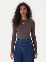 Tommy Jeans Bluzka DW0DW20178 Brązowy Slim Fit. Brązowe bluzki damskie Tommy Jeans, xxs, bez wzorów, z bawełny, bez kołnierzyka, bez ramiączek. Za 189.99 zł.