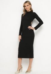 Czarna Dopasowana Sukienka Ozdobiona Wycięciem Dralfedi. Czarne sukienki damskie Born2be, l, bez wzorów, z jeansu, eleganckie, bez kołnierzyka, bez ramiączek, midi, dopasowane. Za 119.99 zł.