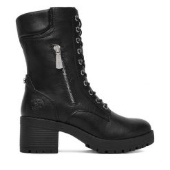 Trzewiki Beverly Hills Polo Club. Czarne botki damskie Beverly Hills Polo Club, bez wzorów, bez obcasa, na słupku, bez zapięcia. Za 209.99 zł.