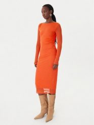 Patrizia Pepe Sukienka koktajlowa 8A1604/J376-R877 Pomarańczowy Regular Fit. Brązowe sukienki damskie Patrizia Pepe, bez wzorów, z syntetyku, wizytowe, bez kołnierzyka, bez ramiączek. Za 1,059.00 zł.