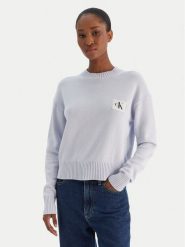 Calvin Klein Jeans Sweter Ck Embro Badge LV047D351G Błękitny Regular Fit. Niebieskie swetry nierozpinane damskie Calvin Klein Jeans, s, bez wzorów, z bawełny, bez kołnierzyka, bez ramiączek. Za 389.99 zł.