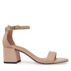 Sandały Tommy Hilfiger. Brązowe sandały damskie Tommy Hilfiger, bez wzorów, bez obcasa, na słupku, bez zapięcia. Za 449.99 zł.