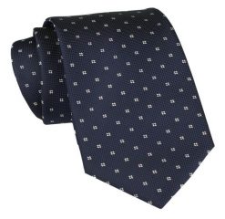 Klasyczny Krawat Męski - ALTIES - Ciemny Granat w Groszki. Niebieskie krawaty i muchy Alties, bez wzorów, z tkaniny, eleganckie. Za 49.00 zł.