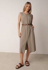 Zielona Taliowana Sukienka z Bawełną i Wiskozą Ozdobiona Paskiem Luven. Zielone sukienki damskie Born2be, na co dzień, l, bez wzorów, z bawełny, eleganckie, bez kołnierzyka, bez ramiączek, midi, proste. Za 139.99 zł.