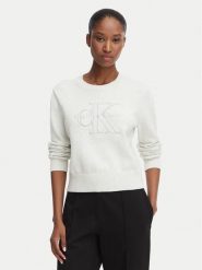 Calvin Klein Jeans Sweter LV047G322G Kremowy Regular Fit. Białe swetry nierozpinane damskie Calvin Klein Jeans, xl, bez wzorów, z bawełny, bez kołnierzyka, bez ramiączek. Za 449.99 zł.