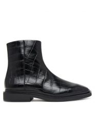 Calvin Klein Botki Square Ankle Boot Zip Croc Lth HW0HW03185 Czarny. Czarne botki damskie Calvin Klein, bez wzorów, ze skóry, bez obcasa, na płaskiej podeszwie, bez zapięcia. Za 699.99 zł.