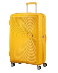 Walizka turystyczna Soundbox Spinner 77 TSA EXP 97L. Czarne walizki damskie American Tourister, bez wzorów, z materiału. Za 562.50 zł.