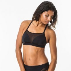 Góra kostiumu kąpielowego surfingowego damska Olaian Elise. Czarne bikini OLAIAN, bez wzorów, z elastanu. W wyprzedaży za 44.99 zł.