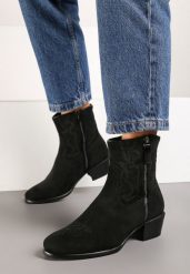 Czarne Botki na Obcasie w Stylu Kowbojek z Ozdobnym Suwakiem Reathirae. Czarne botki damskie Born2be, bez wzorów, eleganckie, bez obcasa, na obcasie, bez zapięcia. Za 139.99 zł.