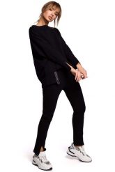 Wygodna Prosta Bluza z Lampasem - Czarna. Czarne bluzy damskie MOE, l, bez wzorów, z bawełny, bez ramiączek, bez kaptura. Za 229.90 zł.