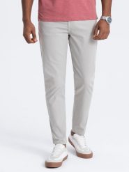 Spodnie męskie chino o dopasowanym kroju - szare V2 OM-PACP-0151 - XXL. Szare eleganckie spodnie męskie Ombre Clothing, bez wzorów, z bawełny. Za 179.99 zł.