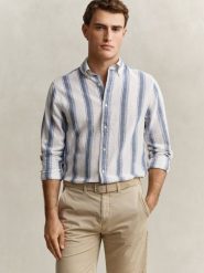 Gant koszula casual z lnem Mężczyźni Regular Fit Bawełna niebieski, XL. Niebieskie koszule męskie GANT, na lato, m, bez wzorów, z bawełny, casualowe, bez kołnierzyka, bez ramiączek. Za 379.95 zł.