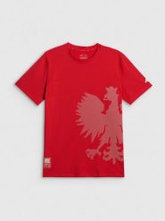 4F Koszulka kibica męska - czerwona S. Czerwone t-shirty męskie 4F, m, bez wzorów, z dzianiny, bez kołnierzyka, bez ramiączek. Za 79.99 zł.