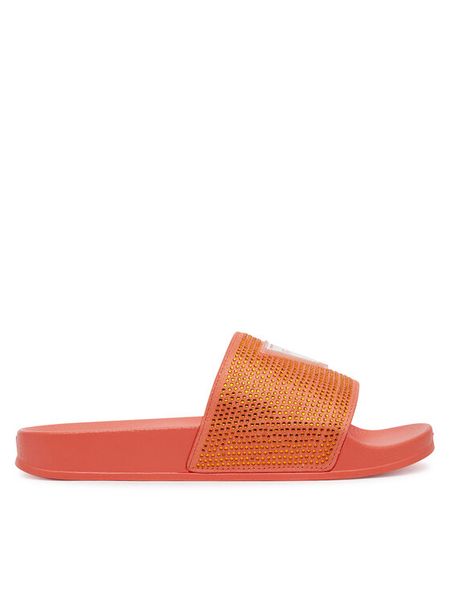 Guess Klapki E4GZ25BB00F Pomarańczowy. Brązowe klapki damskie Guess, z aplikacjami, z tworzywa sztucznego, bez obcasa, bez zapięcia. Za 109.99 zł.