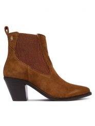 Tommy Hilfiger Botki Suede Western Chelsea Boot FW0FW09581 Brązowy. Brązowe botki damskie Tommy Hilfiger, bez wzorów, ze skóry, bez obcasa, na słupku, bez zapięcia. Za 699.99 zł.