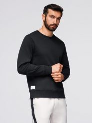 Bluza męska dresowa BASIC z okrągłym dekoltem - czarna V5 - Rozmiar: XXL. Czarne bluzy męskie Ombre Clothing, m, bez wzorów, z bawełny, bez ramiączek, bez kaptura. W wyprzedaży za 109.49 zł.