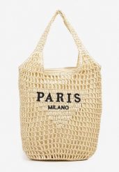 Beżowa Torebka Shopper z Plecionką i Napisami Navessa. Brązowe shopperki damskie Born2be, bez wzorów, bez dodatków. Za 109.99 zł.