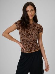 4F T-shirt slim z nadrukiem damski - brązowy L. Brązowe t-shirty damskie 4F, l, bez wzorów, z dzianiny, klasyczne, bez kołnierzyka, bez ramiączek. Za 59.99 zł.