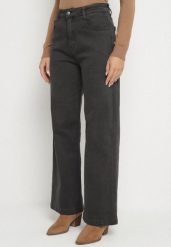 Ciemnoszare Szerokie Jeansy z Wysokim Stanem Vetiluna. Szare jeansy damskie Born2be, bez wzorów, z jeansu, eleganckie, z podwyższonym stanem. Za 109.99 zł.