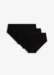 Figi hipster, nieodznaczające się, z miękką bawełną (3 szt.). Czarne majtki damskie bonprix, z bawełny. Za 74.99 zł.