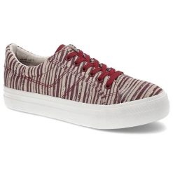 Trampki damskie Tamaris, materiał tekstylny z wyraźnym wzorem z klasycznym sznurowaniem oraz grubą płaską podeszwą, czerwono-beżowe, 1-23602-28-577. Czerwone trampki i tenisówki damskie Tamaris, bez wzorów, z gumy, bez zapięcia. Za 119.00 zł.