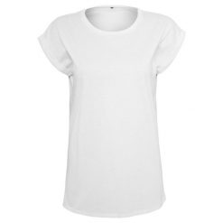T-shirt Damski Slim Basic. Białe t-shirty damskie BUILD YOUR BRAND, l, bez wzorów, sportowe, bez kołnierzyka, bez ramiączek. Za 65.99 zł.