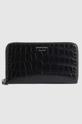 EMPORIO ARMANI Czarny portfel damski we wzór krokodyla. Czarne portfele damskie Emporio Armani. W wyprzedaży za 499.99 zł.