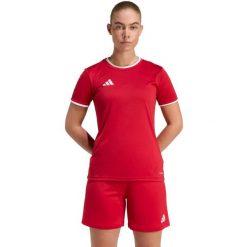 Koszulka damska adidas Entrada 26 Jersey czerwony. Czerwone bluzki damskie Adidas, bez wzorów, z jersey, sportowe, bez kołnierzyka, bez ramiączek. Za 60.99 zł.