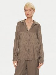 Calvin Klein Koszulka piżamowa Buttondown 000QS7302E Brązowy Regular Fit. Brązowe koszule nocne damskie Calvin Klein, bez wzorów, z syntetyku, bez ramiączek. Za 159.99 zł.