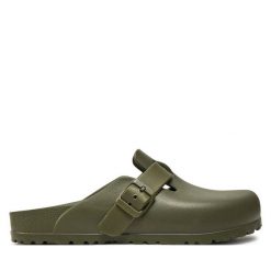 Klapki Birkenstock. Zielone klapki damskie Birkenstock, bez wzorów, bez obcasa, bez zapięcia. Za 299.99 zł.