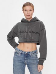 Calvin Klein Jeans Bluza Hero Monologo Short Hoodie J20J222540 Szary Regular Fit. Szare bluzy damskie Calvin Klein Jeans, xl, bez wzorów, z bawełny, bez ramiączek, bez kaptura. Za 339.99 zł.