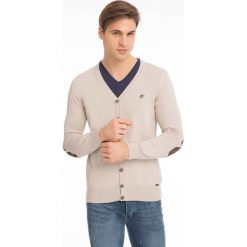 Kardigan w kolorze beżowym. Brązowe swetry męskie Denim Culture, l, bez wzorów, z bawełny, bez kołnierzyka, bez ramiączek. W wyprzedaży za 129.95 zł.