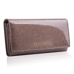 Portfel skórzany BETLEWSKI ZBPD-BS-100 SZARY. Szare portfele damskie Betlewski, z lakierowanej skóry. Za 139.99 zł.